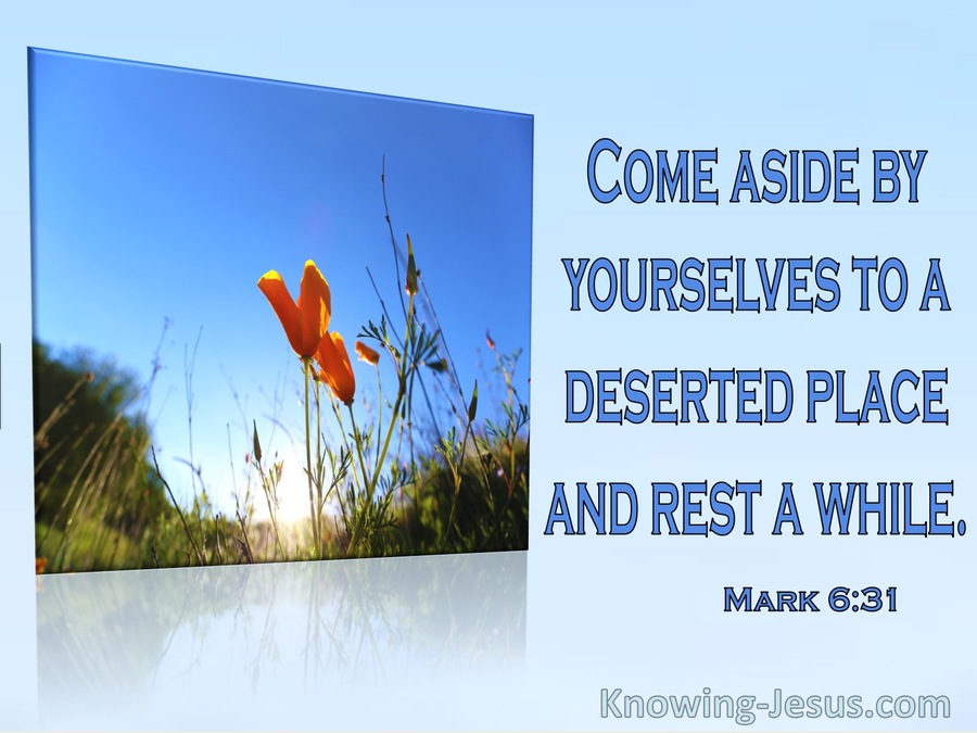 Mark 6:31 Come Aside To A Deserted Place And Rest Awhile (aqua)
